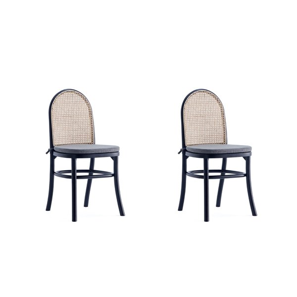 Manhattan Comfort Paragon Dining Chair 1.0 with Grey Cushions in Black and Cane, Set of 2 DCCA05-GY